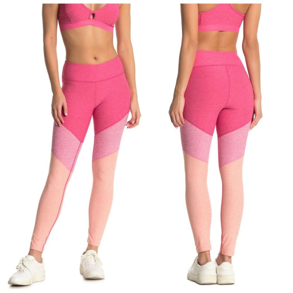 NWT Outdoor Voices XS Paneled Pink Flamingo Rose Color Block Leggings Mid Rise